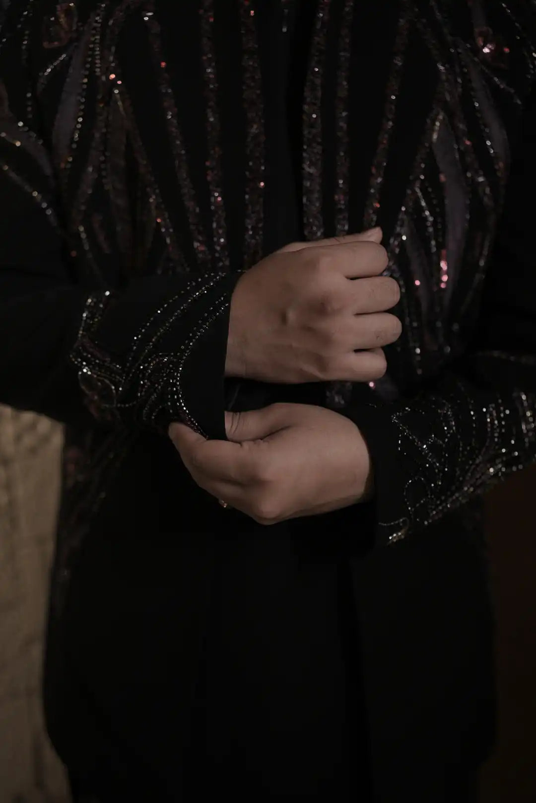 Black indo-western with geometric & floral motifs