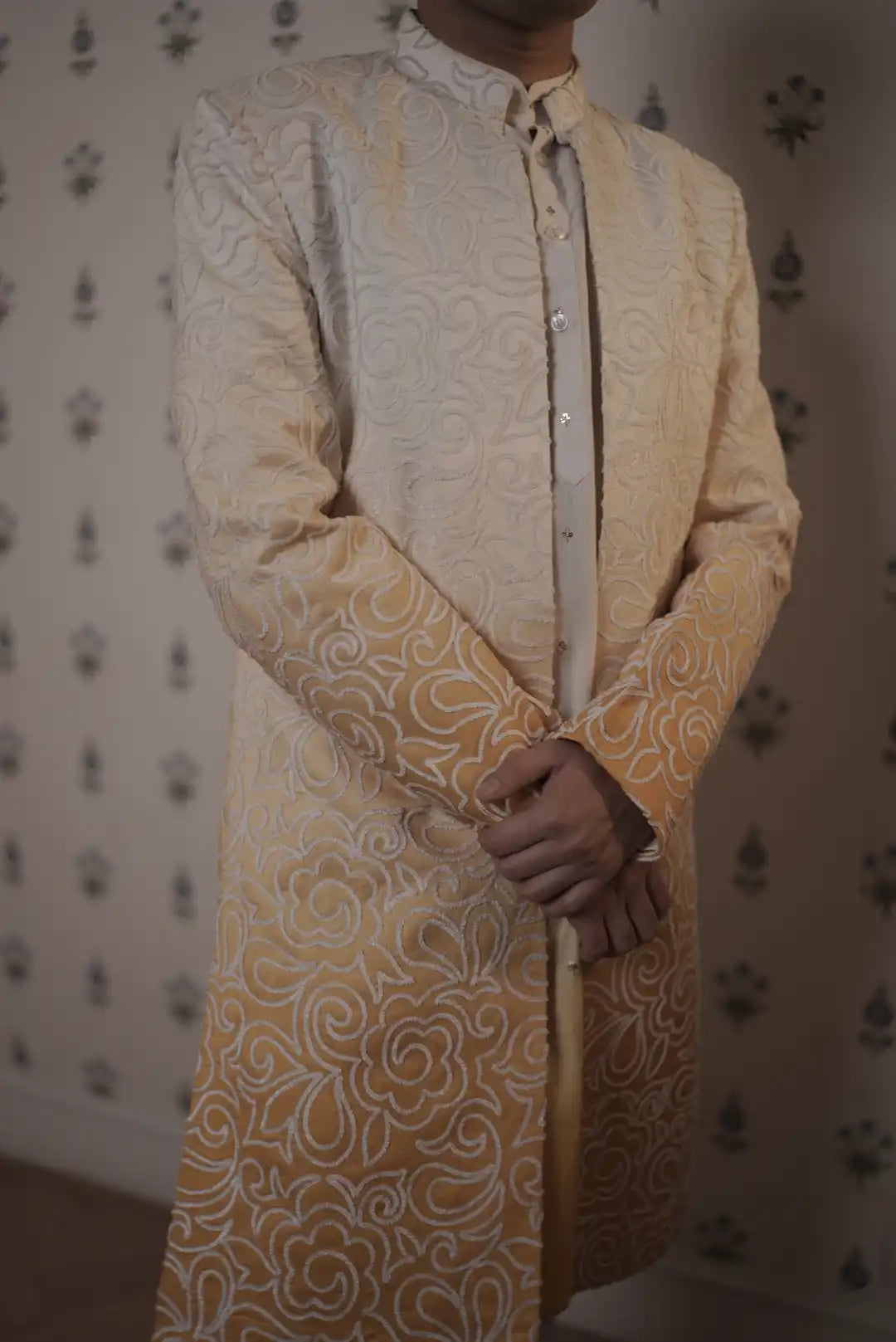 Yellow ombre jacket style indo-western kurta set