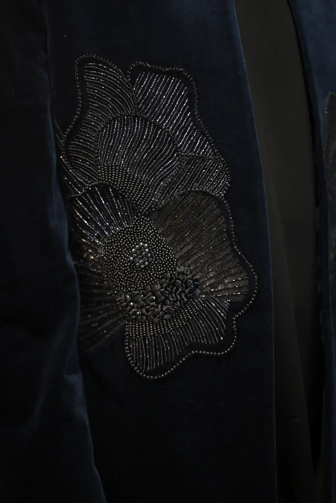 Blue Velvet Indowestern asymmetric kurta set & floral embroidery