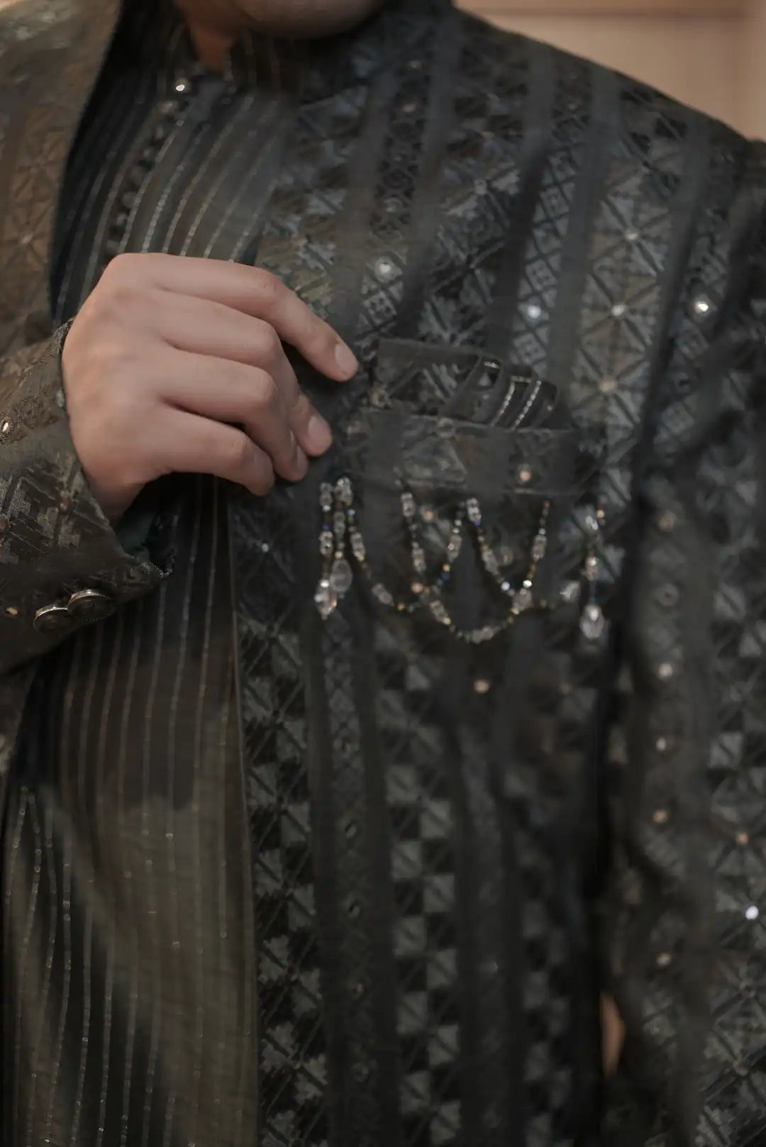 Green Embellished Indo-western set