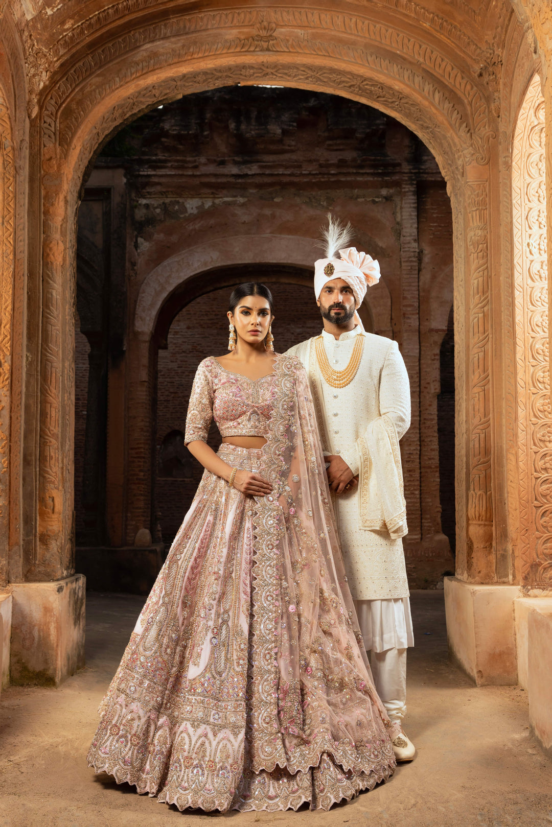 Ethereal Pink Organza Bridal Lehenga with Sequins and Pearl