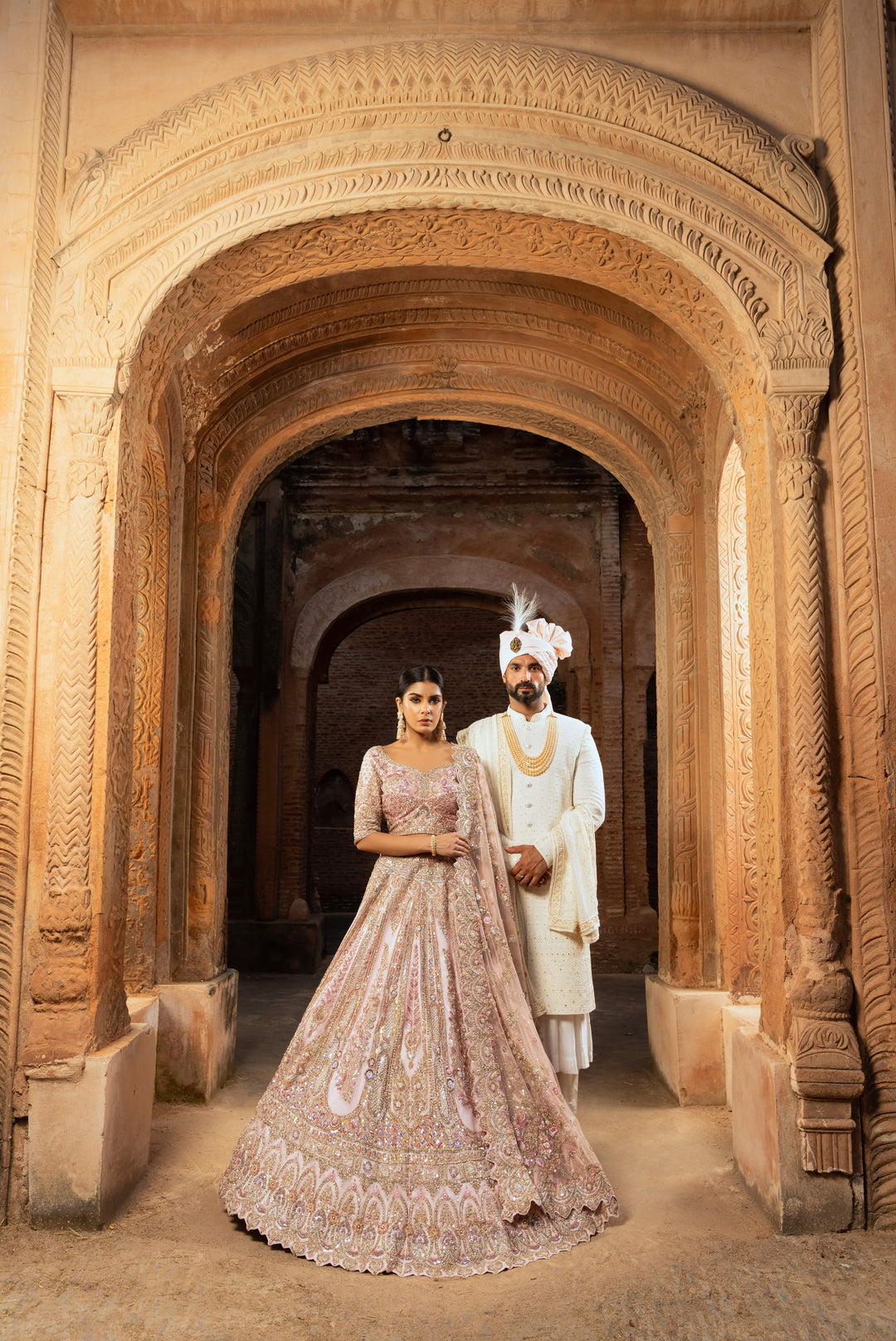 Ethereal Pink Organza Bridal Lehenga with Sequins and Pearl Accents
