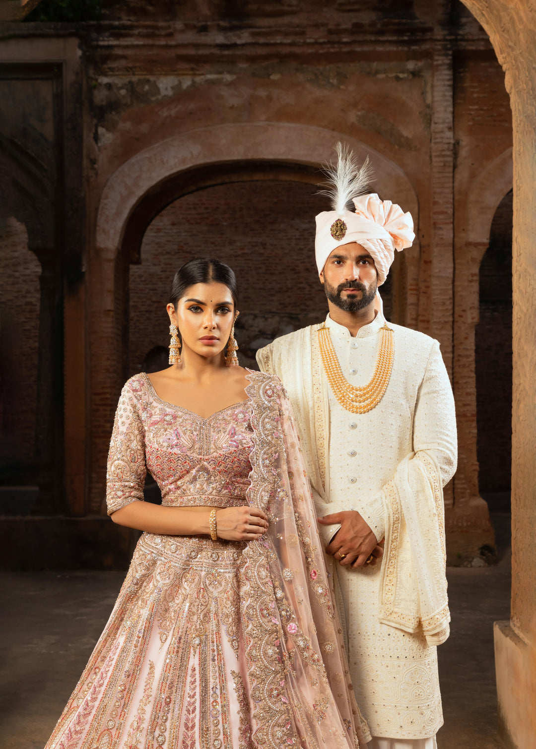 Ethereal Pink Organza Bridal Lehenga with Sequins and Pearl Accents