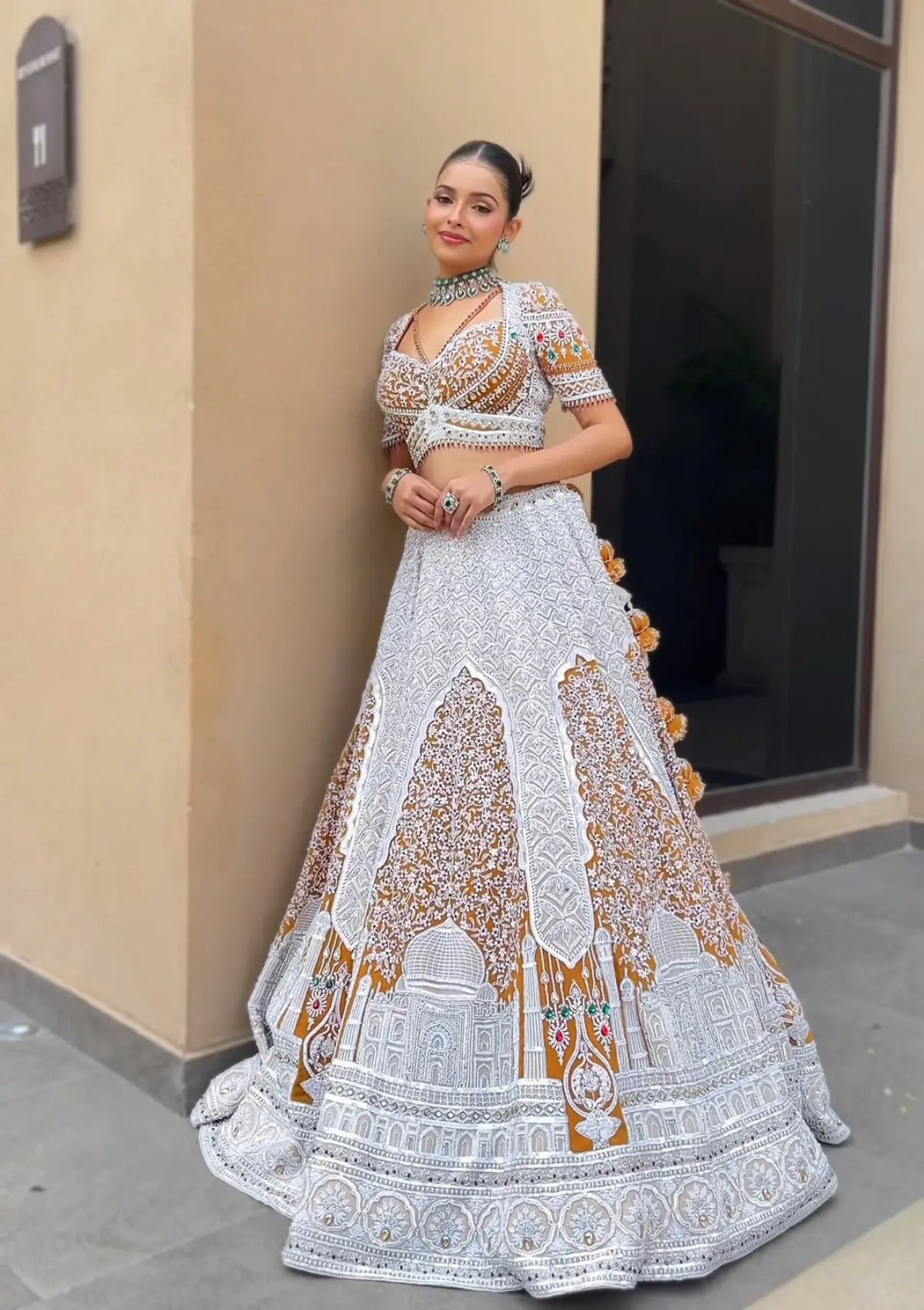 Mustard Georgette Taj Motif Lehenga