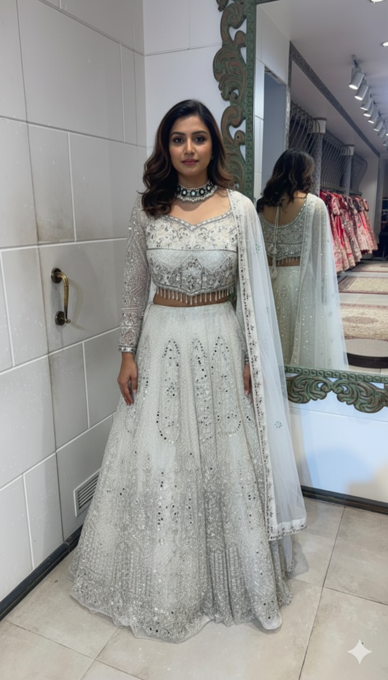 White mirror lehenga