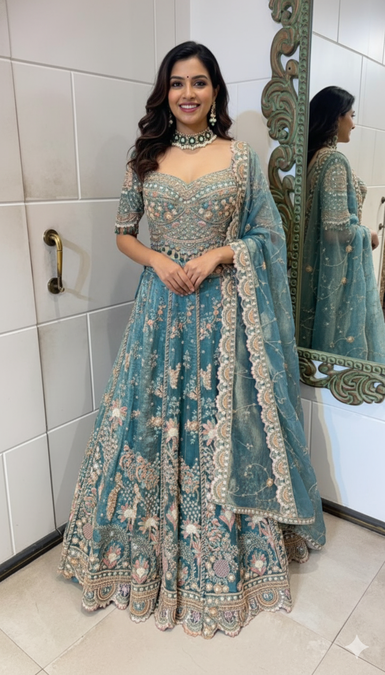 Royal Blue Embroidered Designer Lehenga