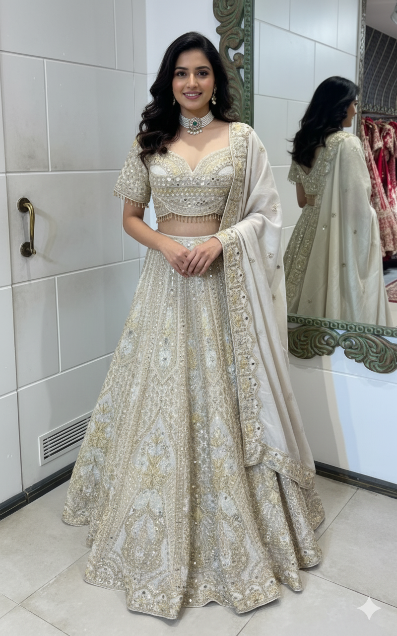 White mirror lehenga