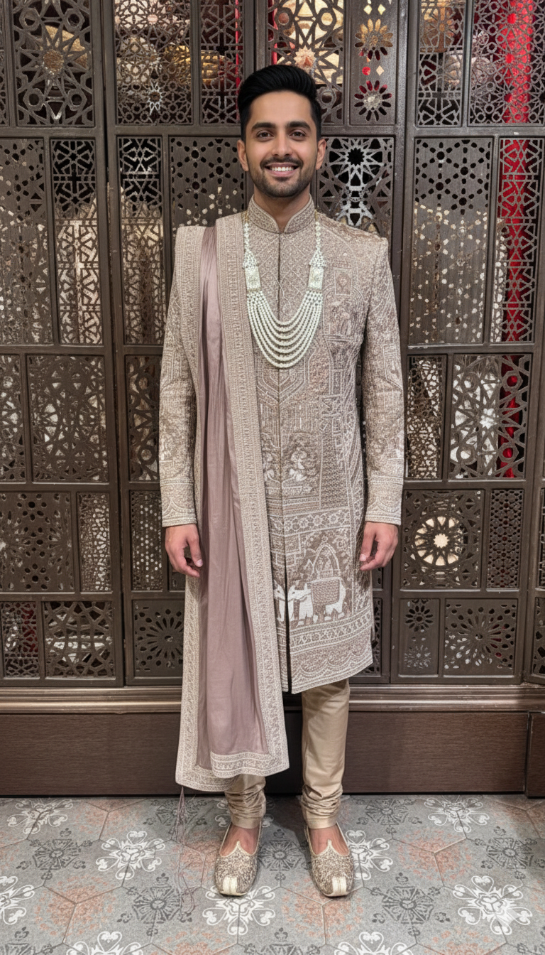 Elephant embroidered Sherwani