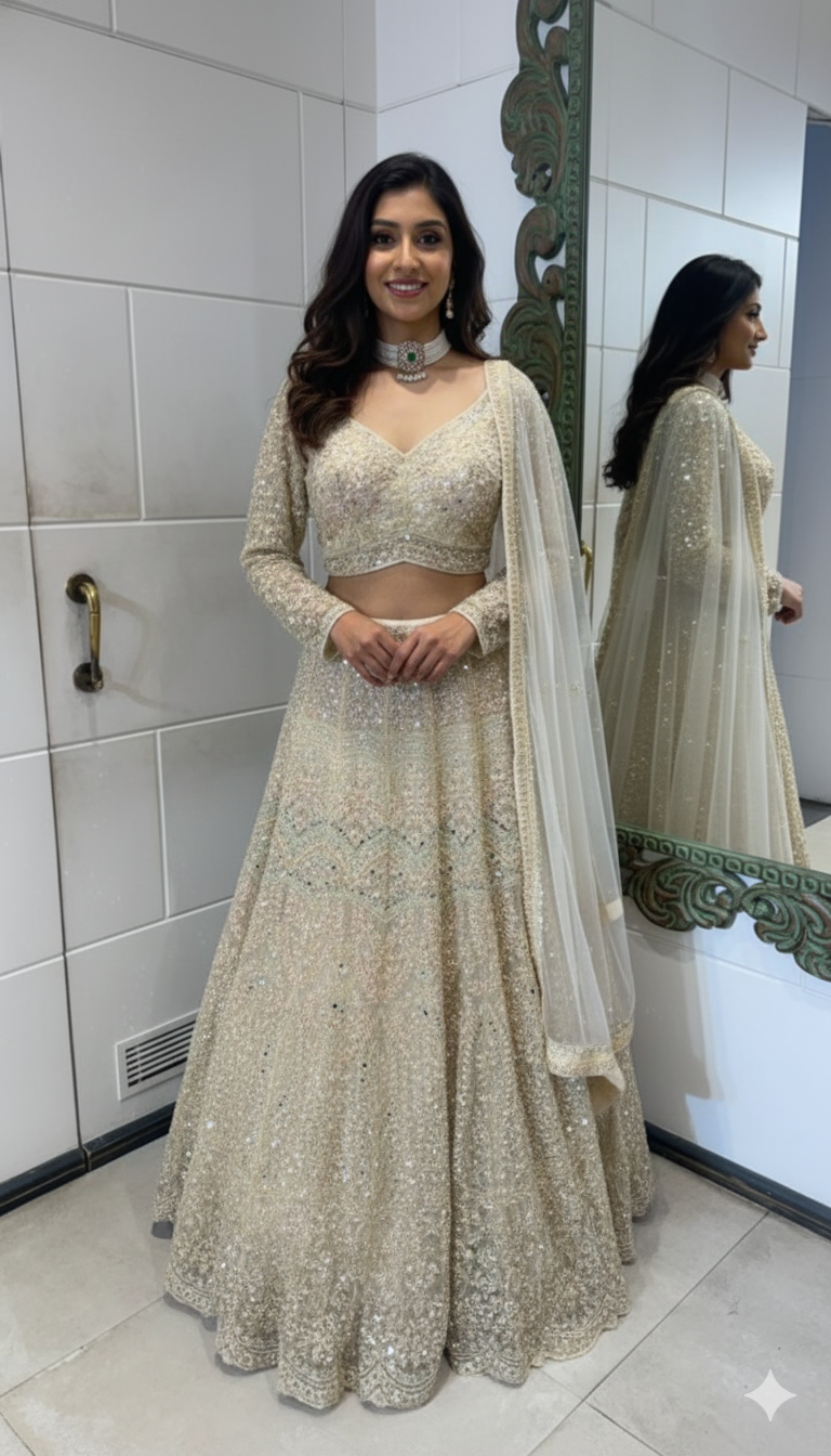 Gold Sequin Embellished Lehenga