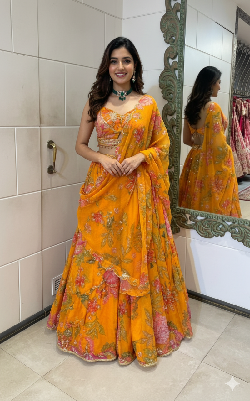 Yellow Multicolour lehenga