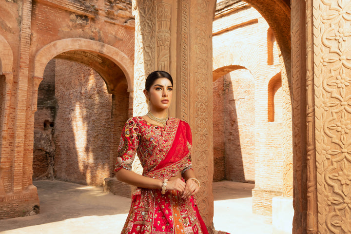 Heritage-Inspired Silk Lehenga with Multi-Color Embroidery