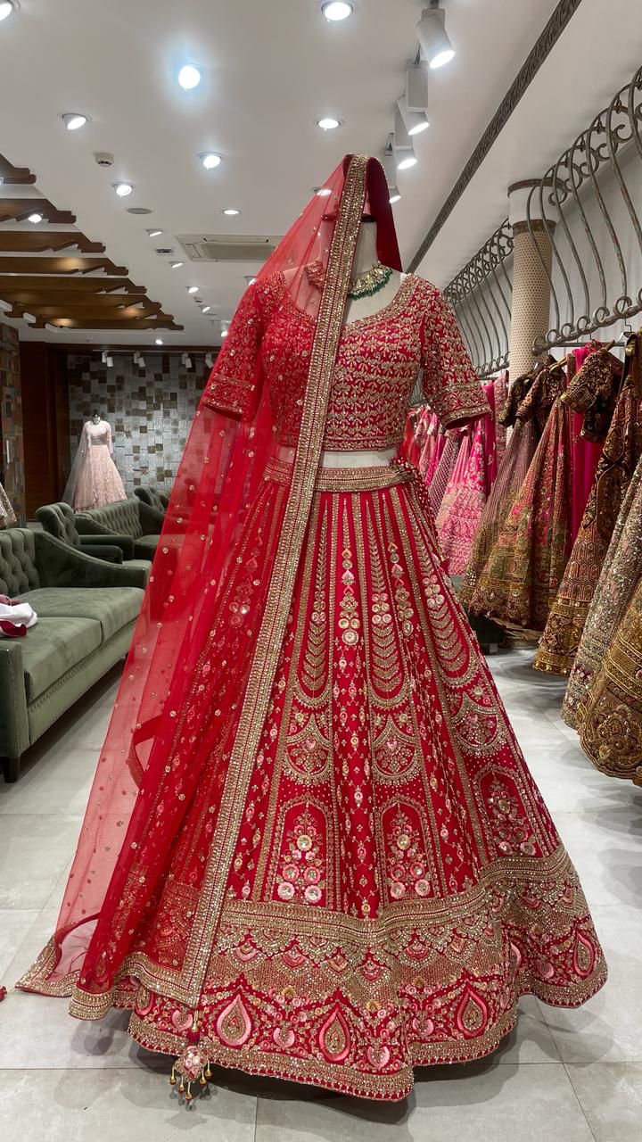 Red bridal lehenga in Silk