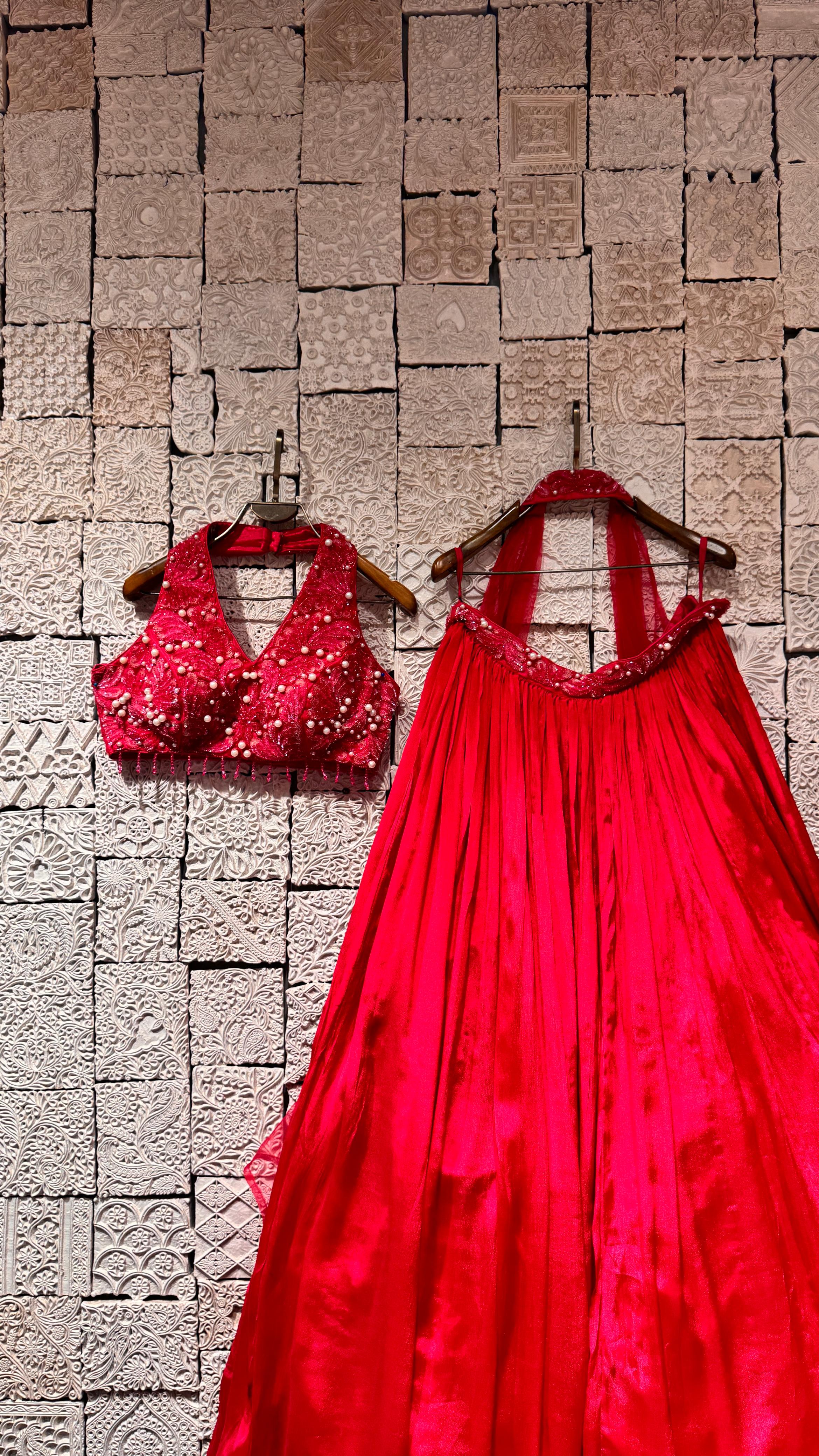 Pink Pearl Lehenga | Delicate Pearl Embellishments & Sequin Detailing