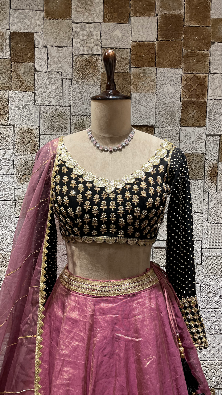 Purple Tissue Lehenga with heavy embroidered blouse