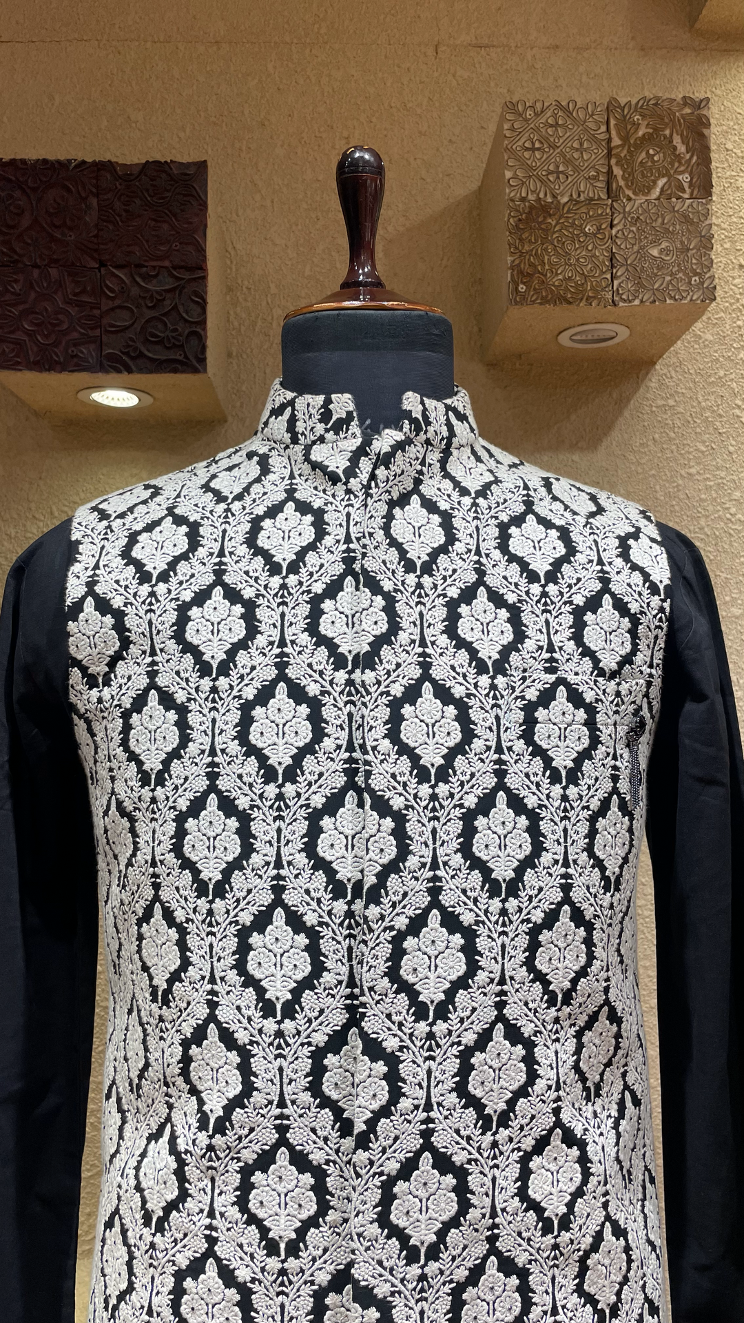 Elegant Black Silk Sadri Set for Men