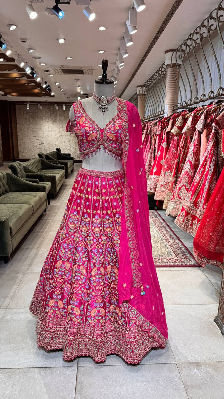 pink Silk lehenga with sequence and thread work