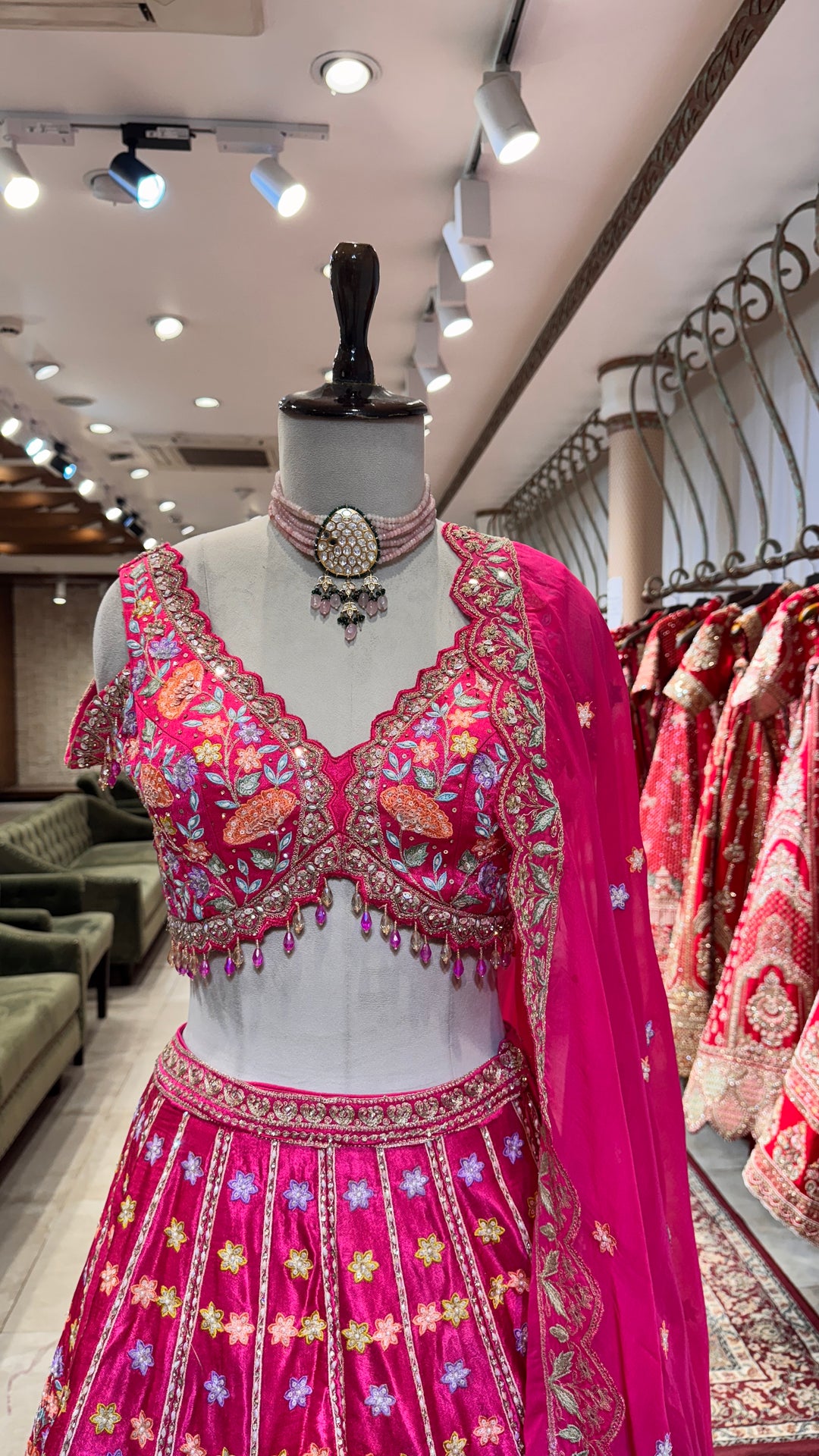 pink Silk lehenga with sequence and thread work