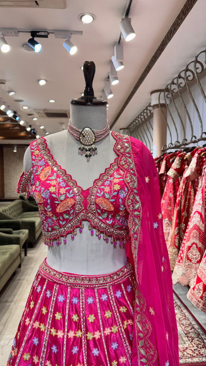 pink Silk lehenga with sequence and thread work