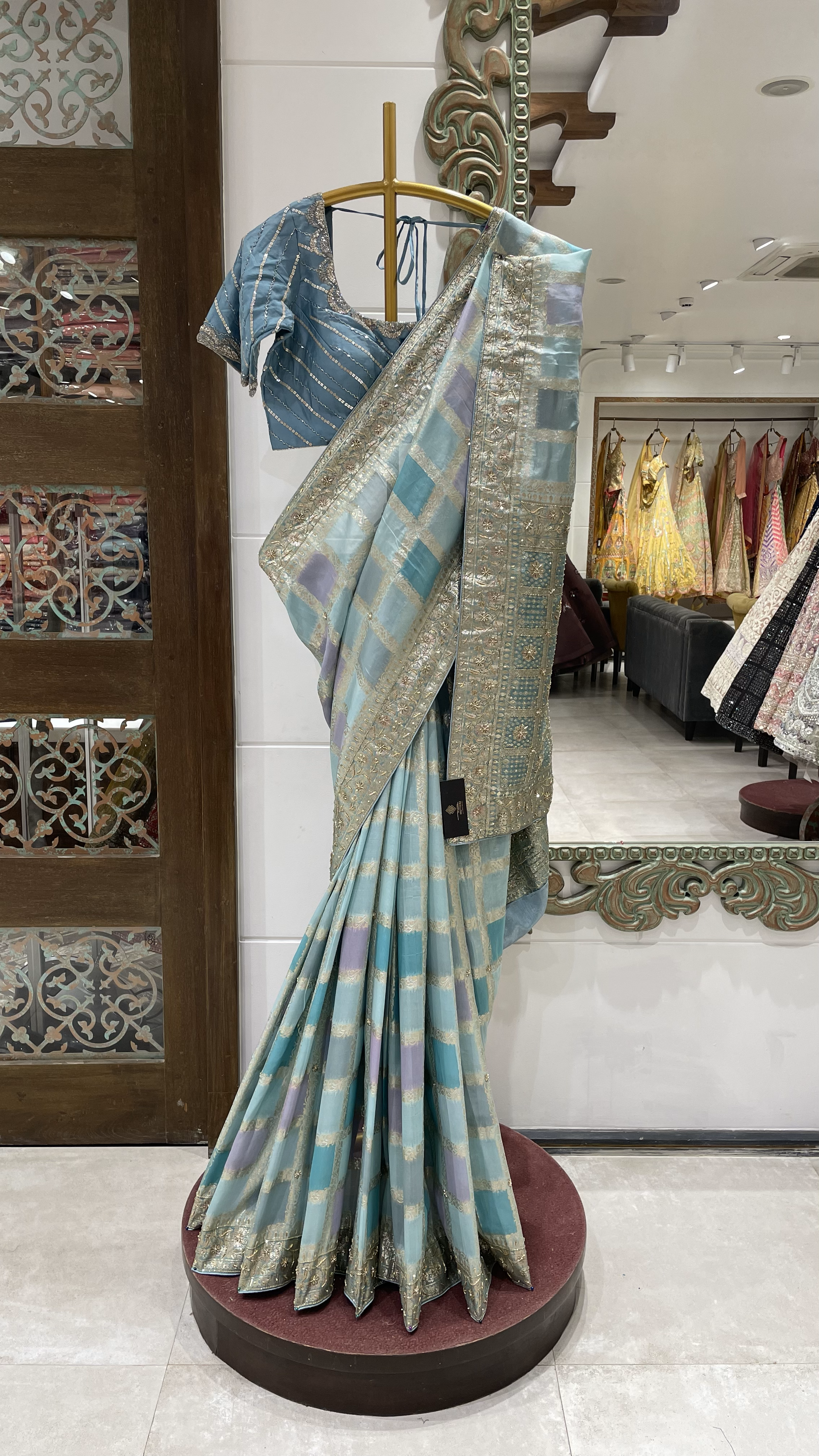 Aqua Banarasi Silk Khaddi saree with Zariwork