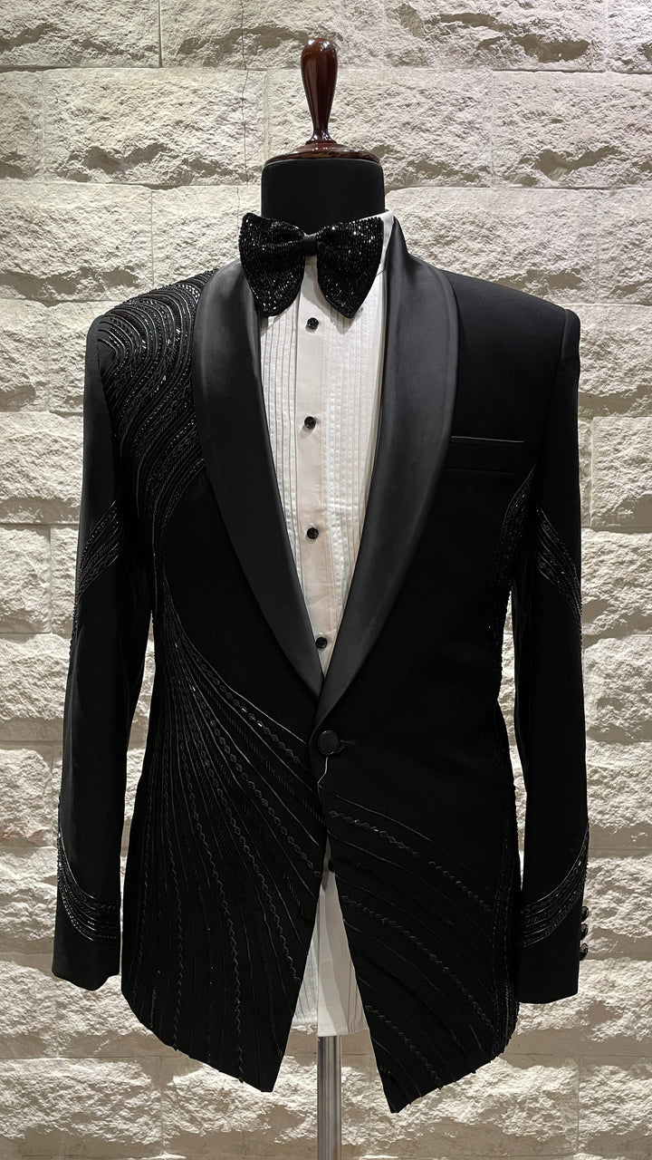 Black tuxedo with cutdana and sequins embellishments