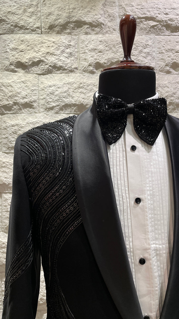 Black tuxedo with cutdana and sequins embellishments