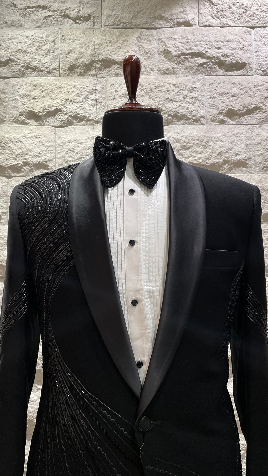 Black tuxedo with cutdana and sequins embellishments