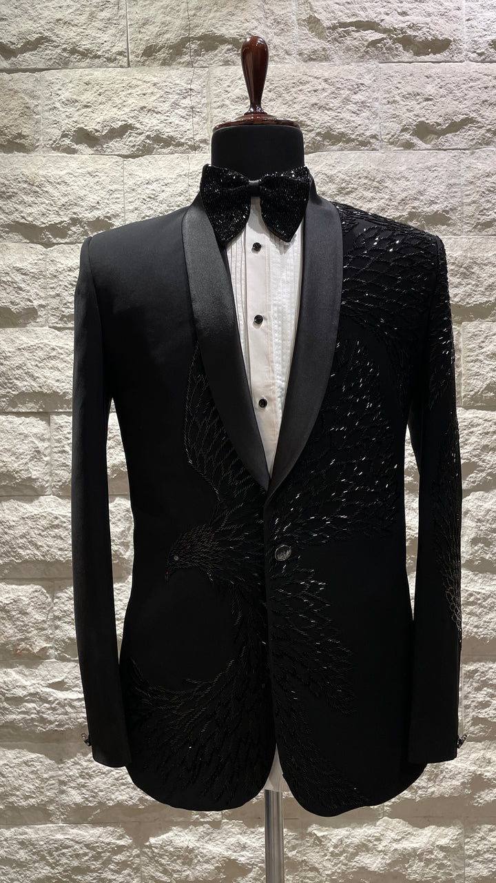 Black tuxedo with cutdana embellishment