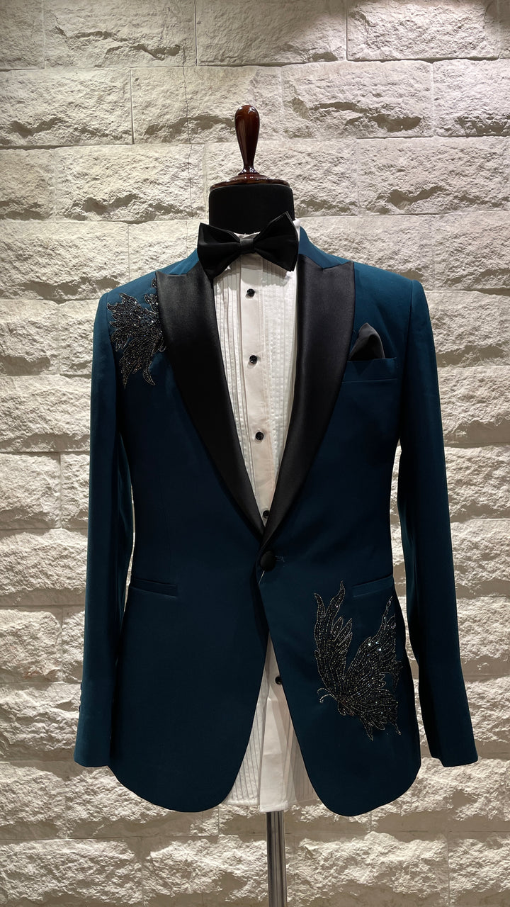 Blue partywear tuxedo with embellishments