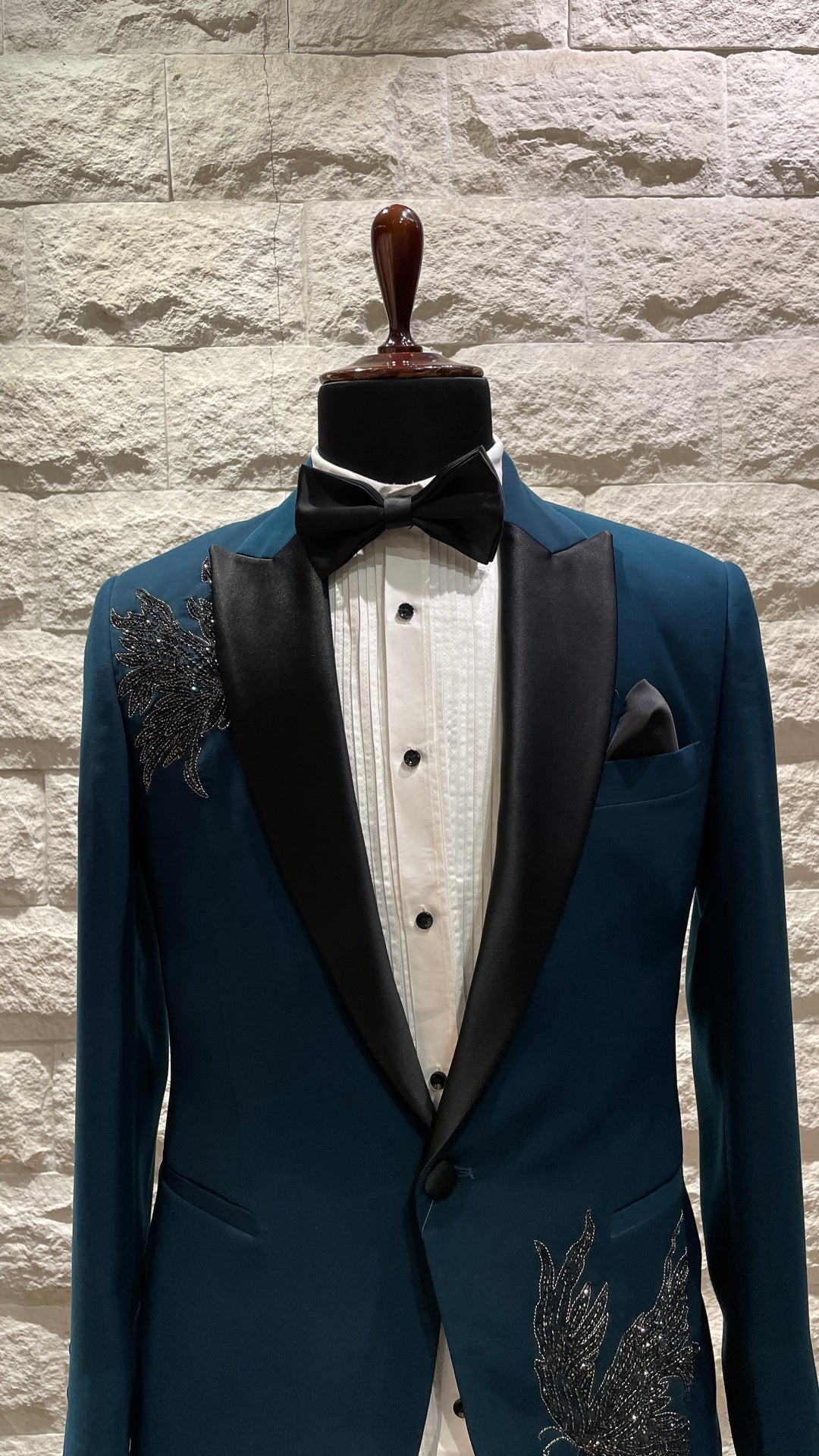 Blue partywear tuxedo with embellishments