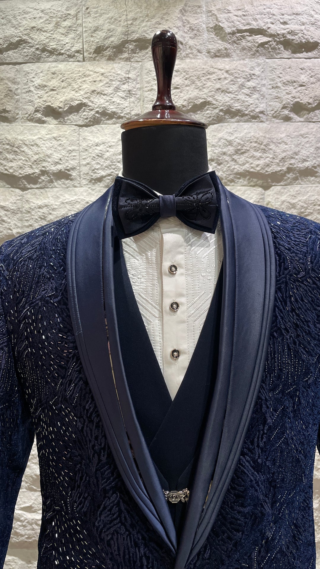 Blue Velvet Tuxedo with Exquisite Embellishments