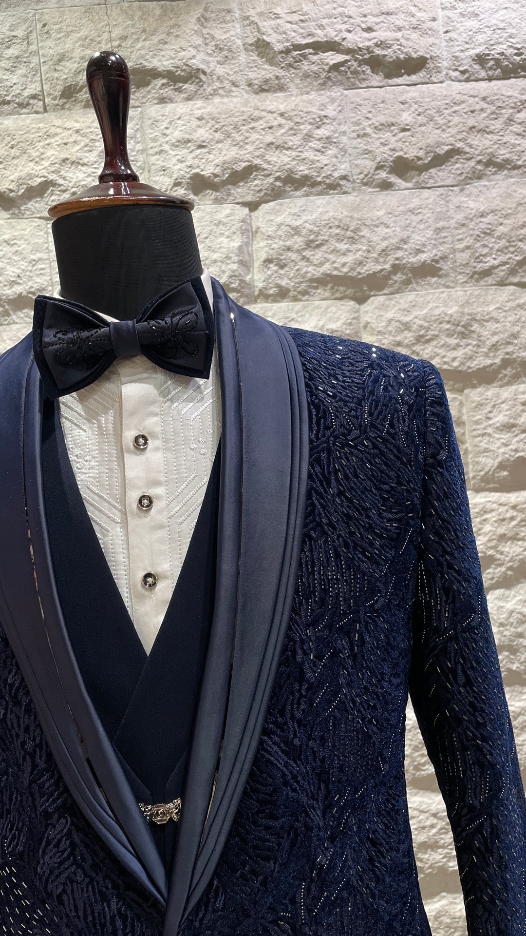 Blue Velvet Tuxedo with Exquisite Embellishments