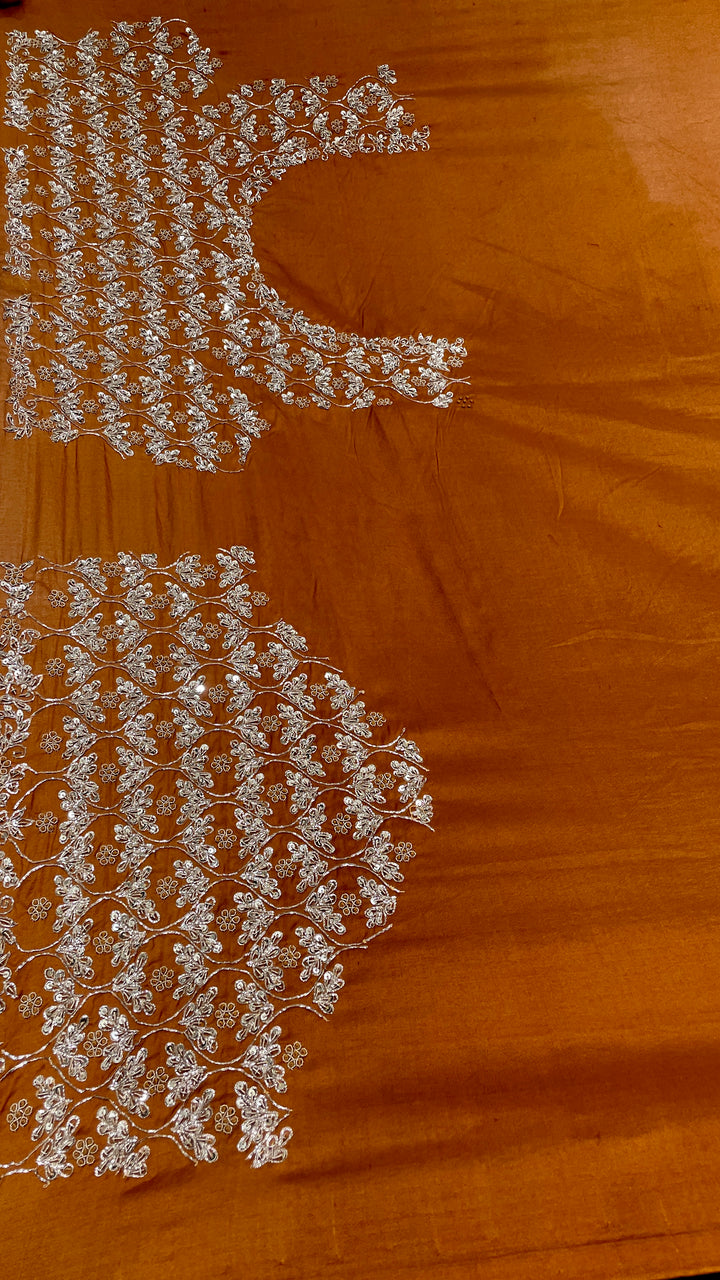 Rust Organza saree with zariwork