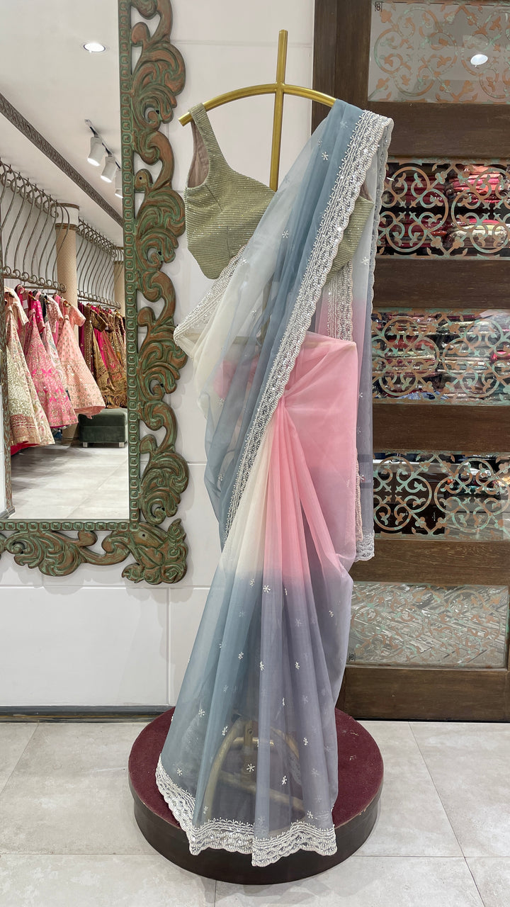 Ombre Organza saree with embellishments