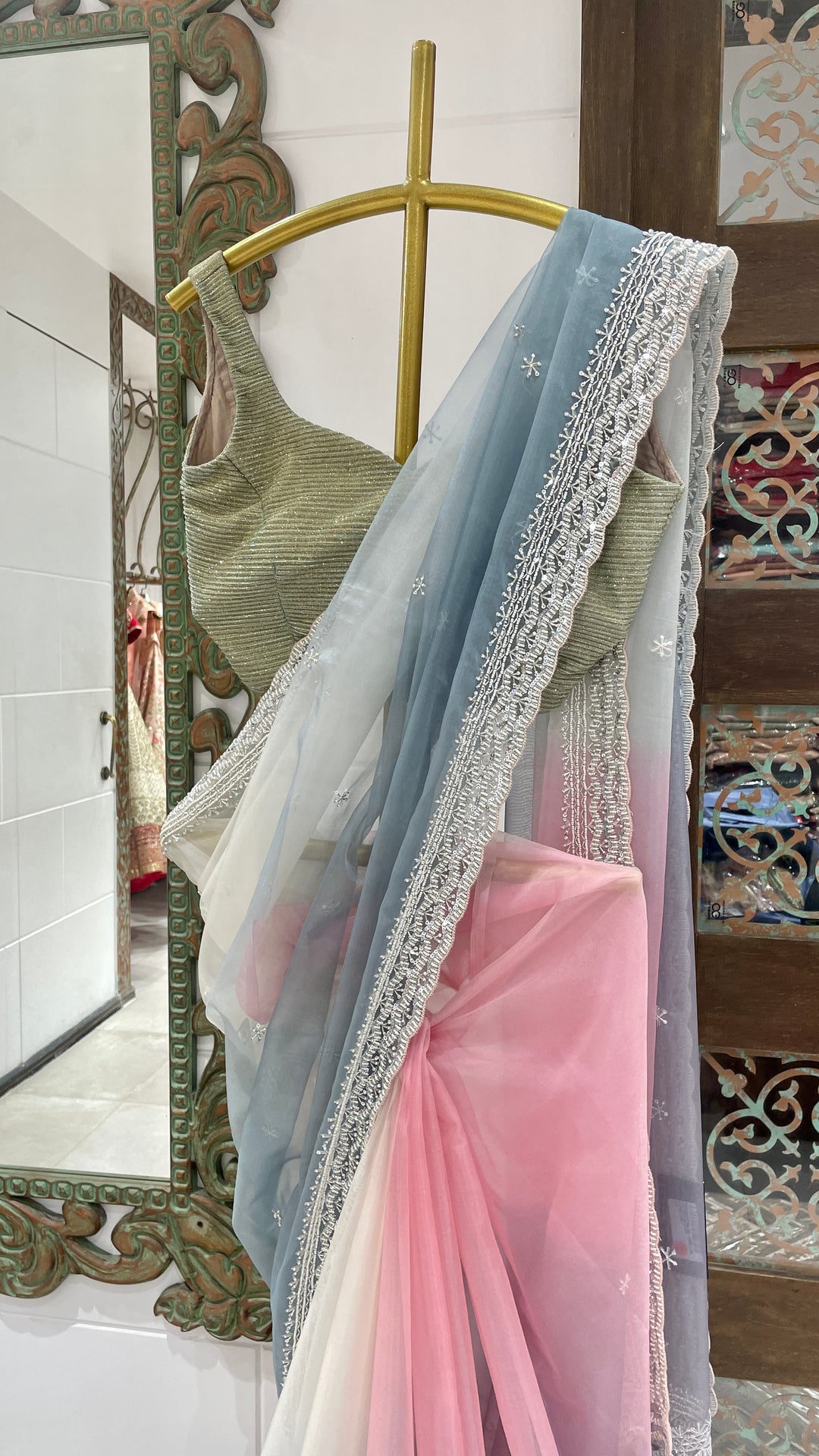 Ombre Organza saree with embellishments