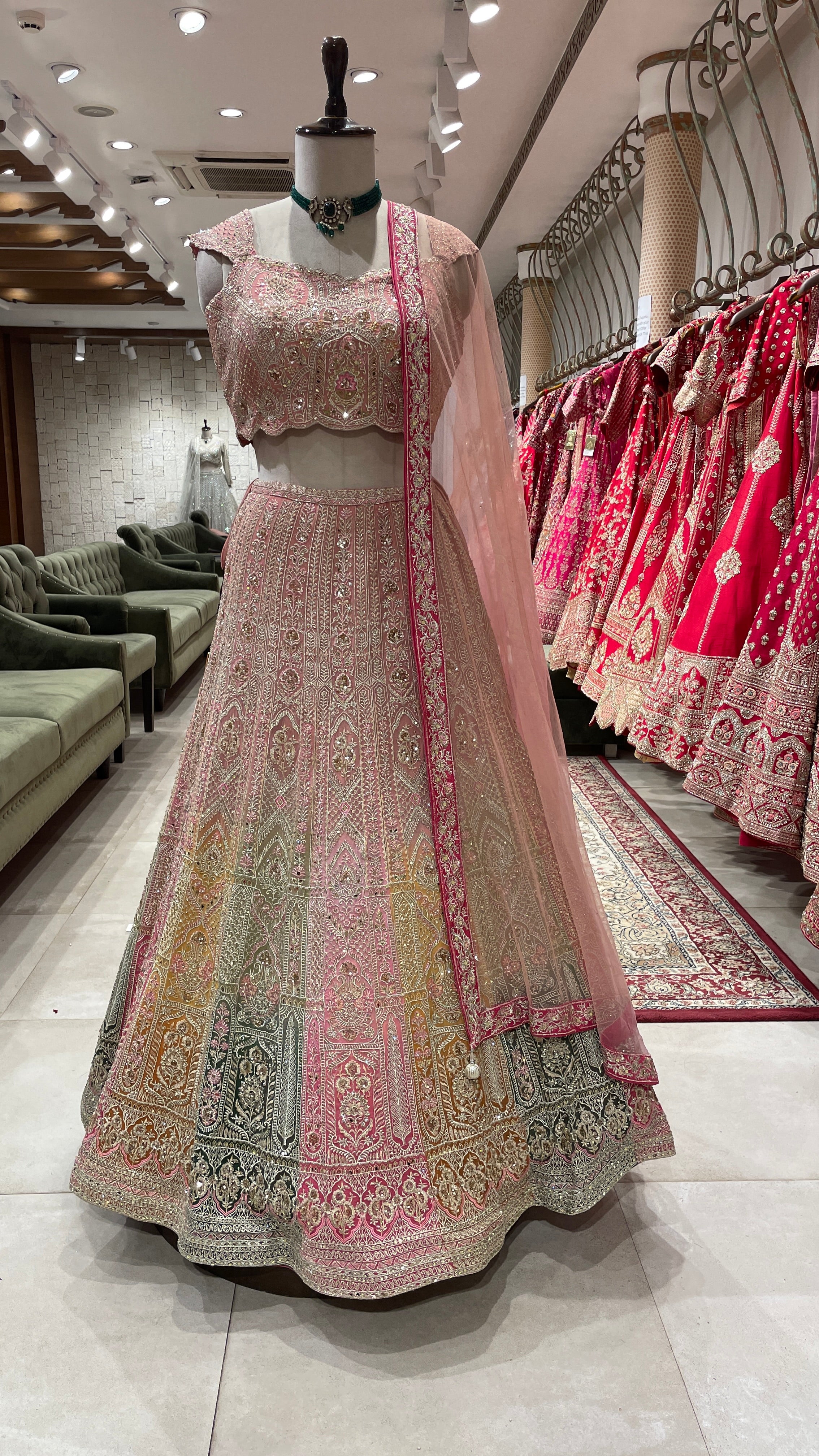 Multicolour Lehenga with golden threadwork