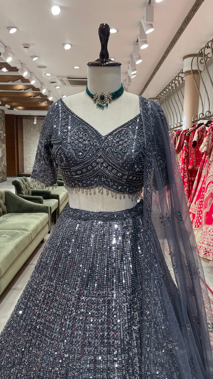 Grey sequins work Lehenga