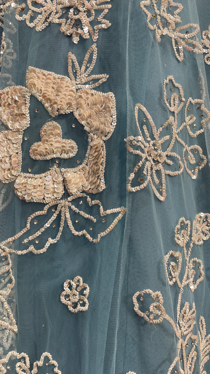 Powder blue Colour lehenga with white sequins work