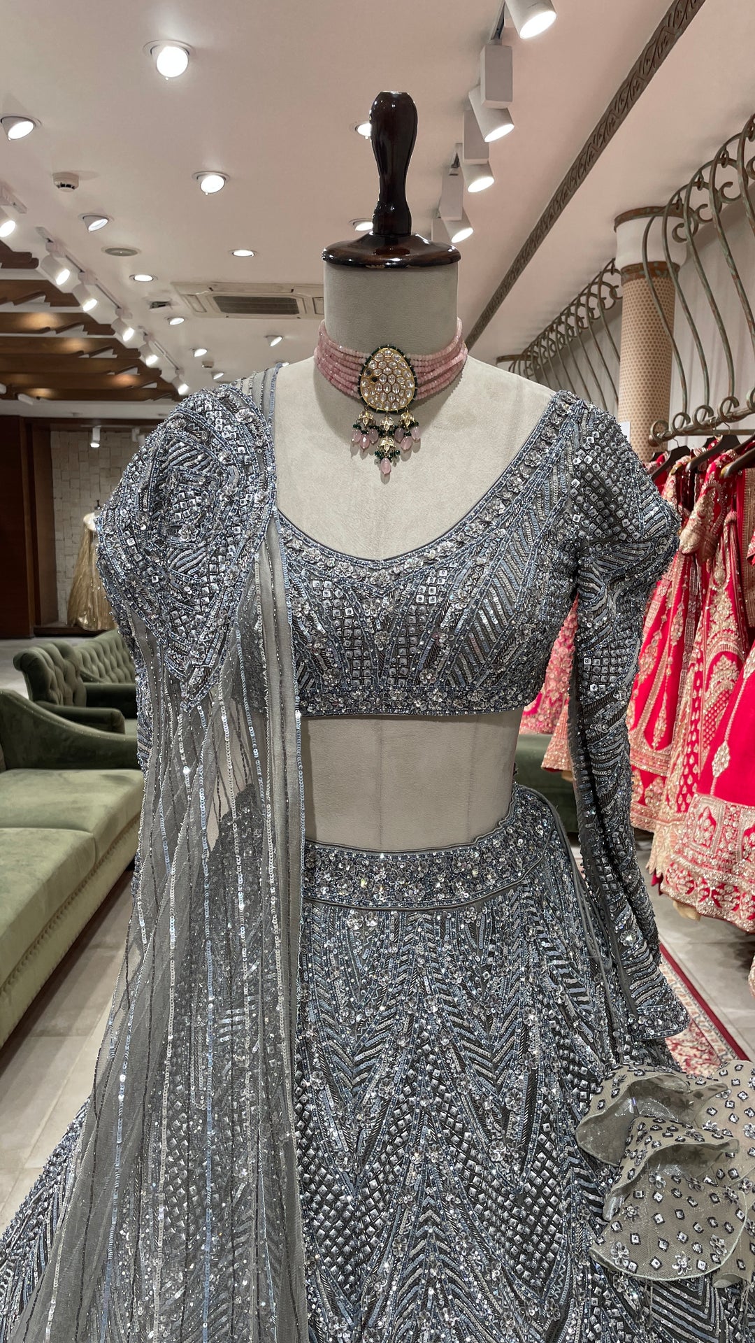 Grey sequins work lehenga