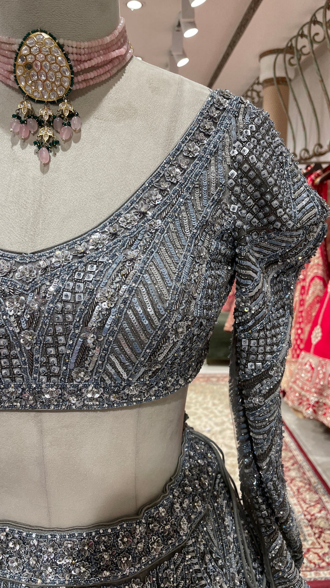 Grey sequins work lehenga