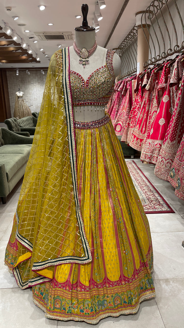 Mustard colour Lehenga with sequins work