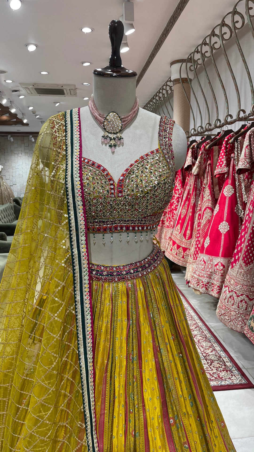 Mustard colour Lehenga with sequins work