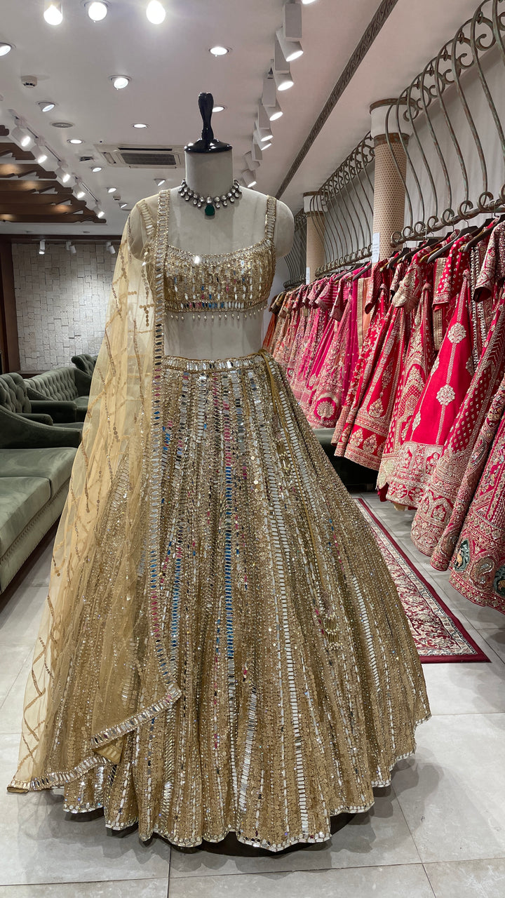 Golden mirrorwork lehenga