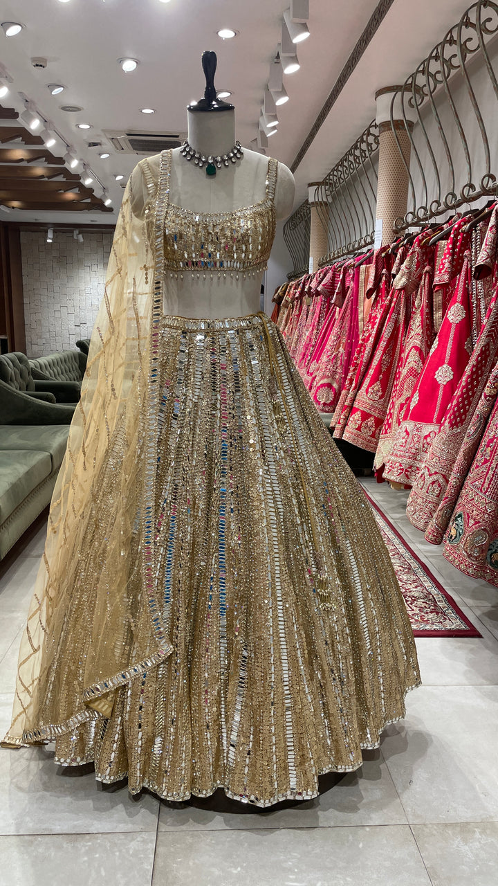 Golden mirrorwork lehenga