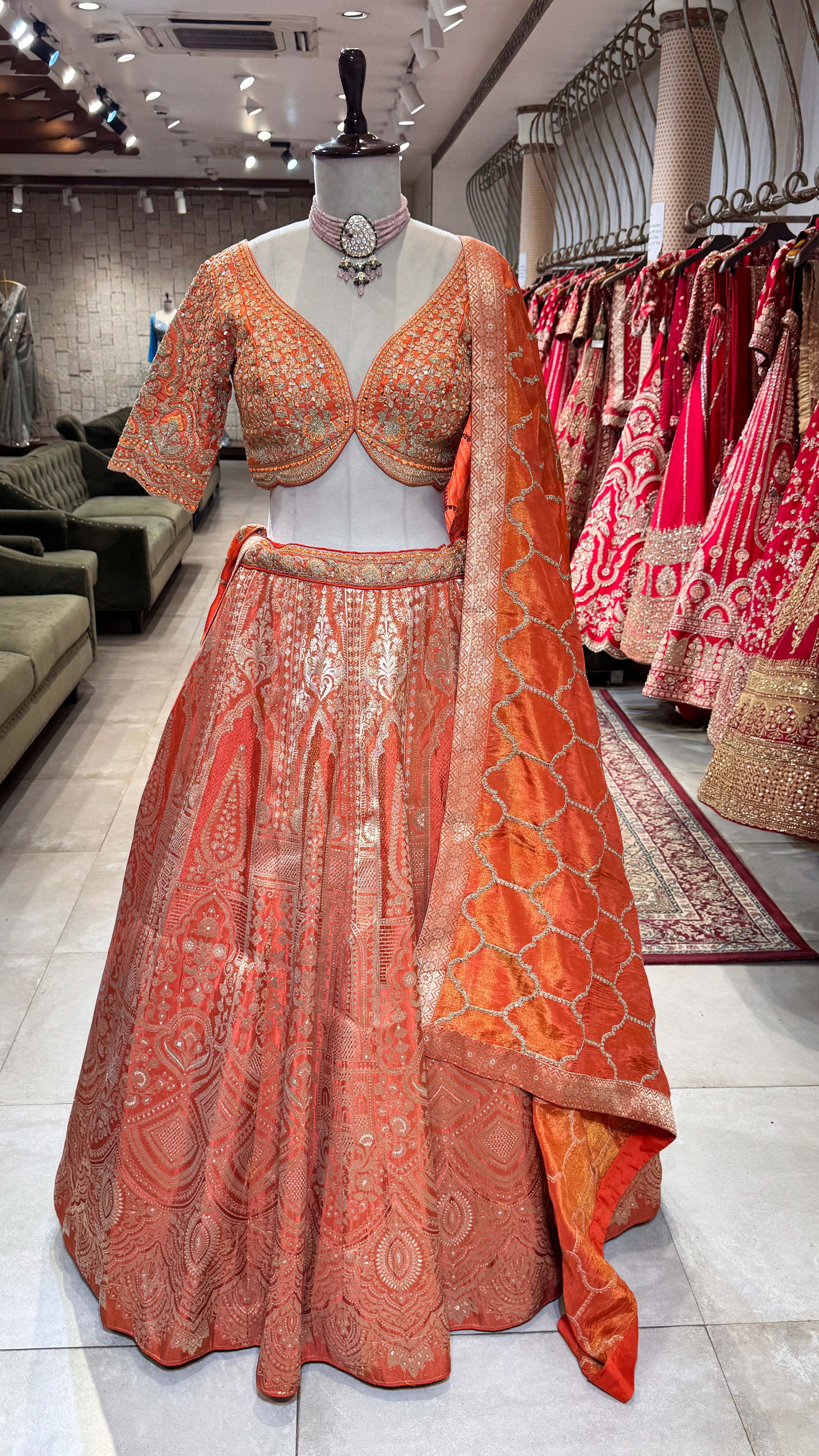 Orange printed Lehenge