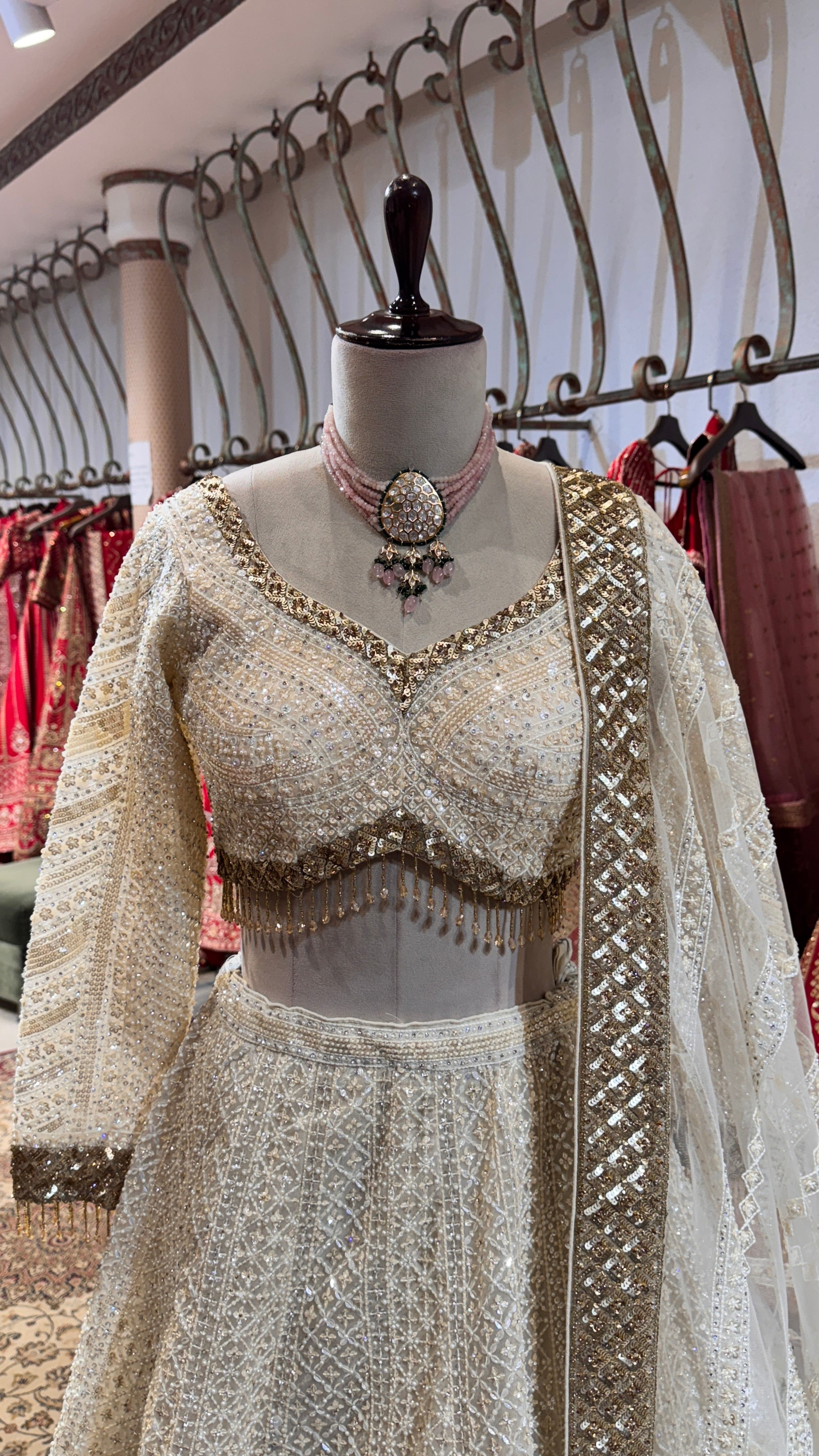 White embroidery lehenga
