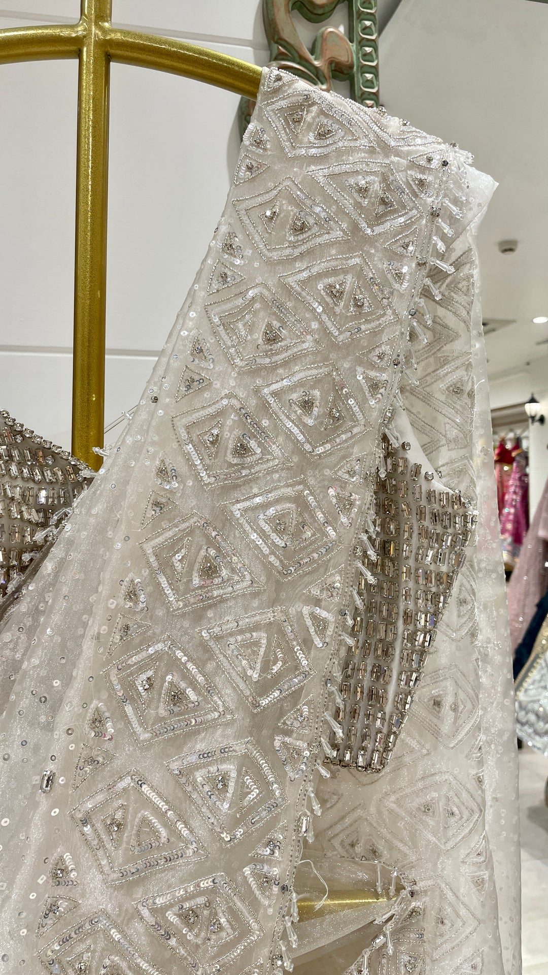 Ivory saree with rhinestones embellishment