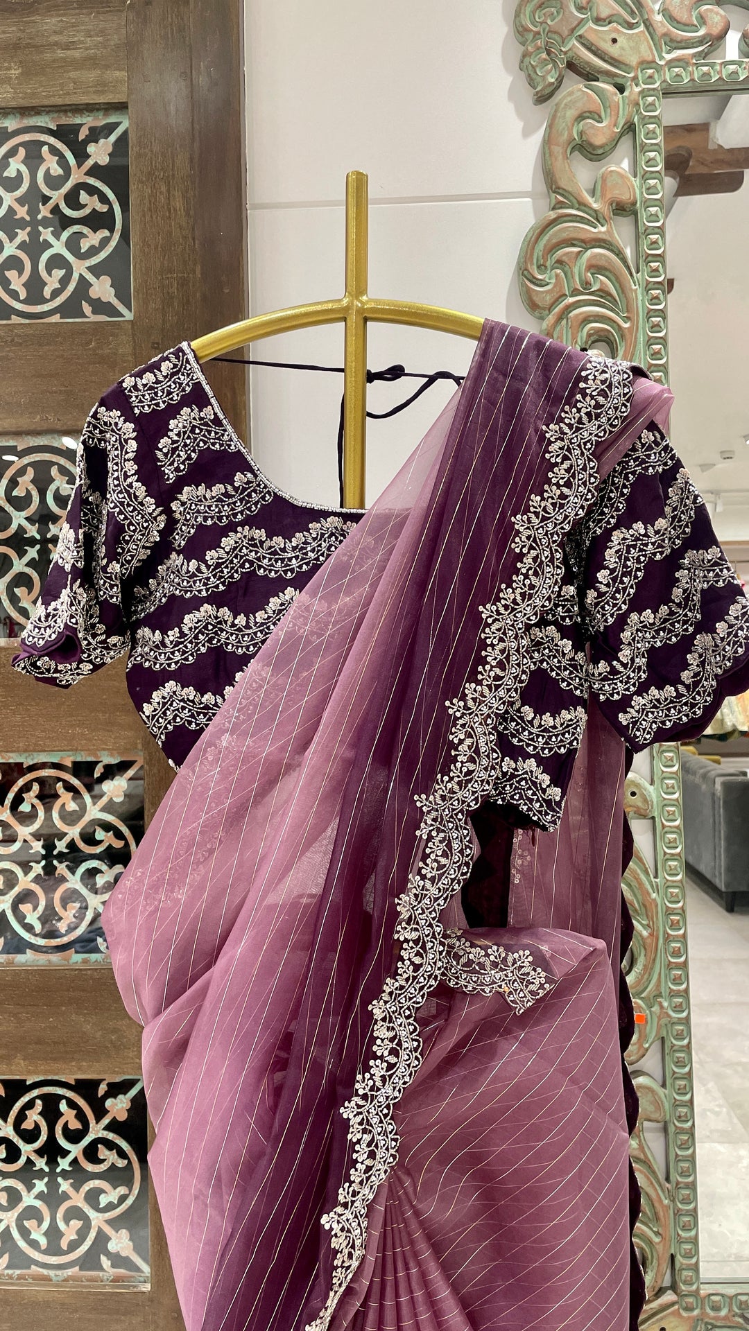 Purple Ombre organza saree with embellishments