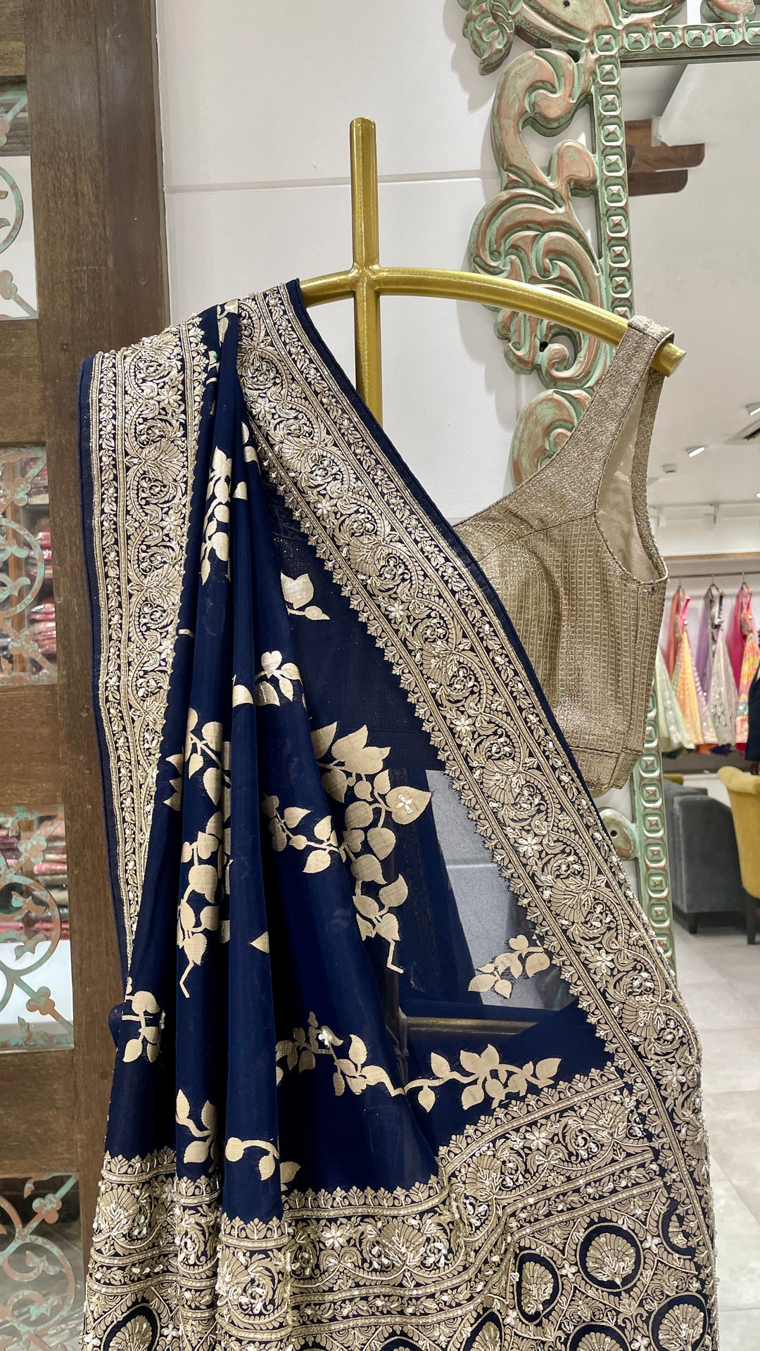 Blue georgette Banarasi Khadri saree
