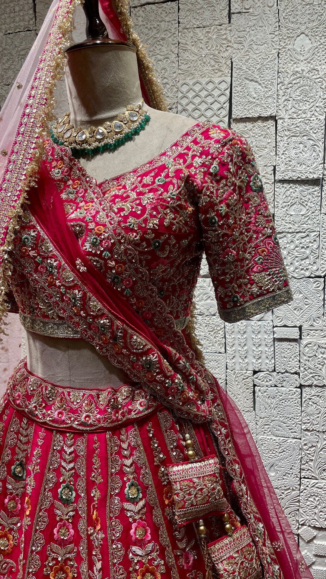 Pink silk bridal lehenga