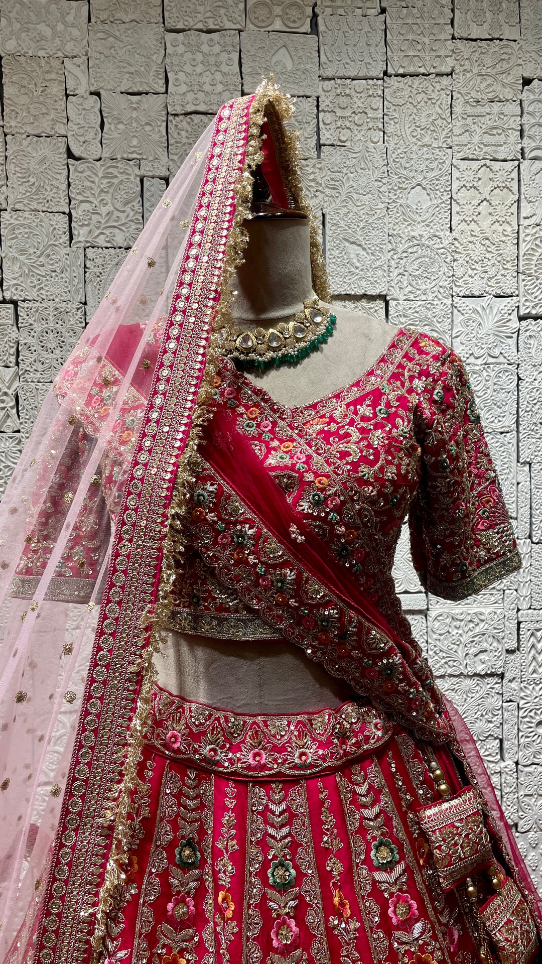 Pink silk bridal lehenga